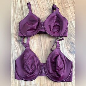 Vanity Fair Bra 38DD Minimizer 76080 unlined lot x2 maroon